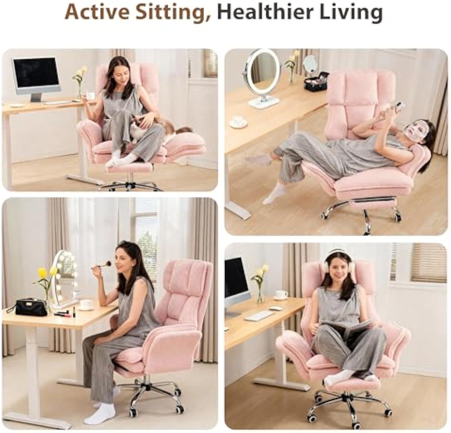Big and Tall Office Chair, Flip Armrests for Pets & Cross Legged Sitting, Executive Ergonomic Computer Gaming Chair with Foot Rest, Teddy Fleece Wide Seat Reclining Desk Chair - Aimoptic