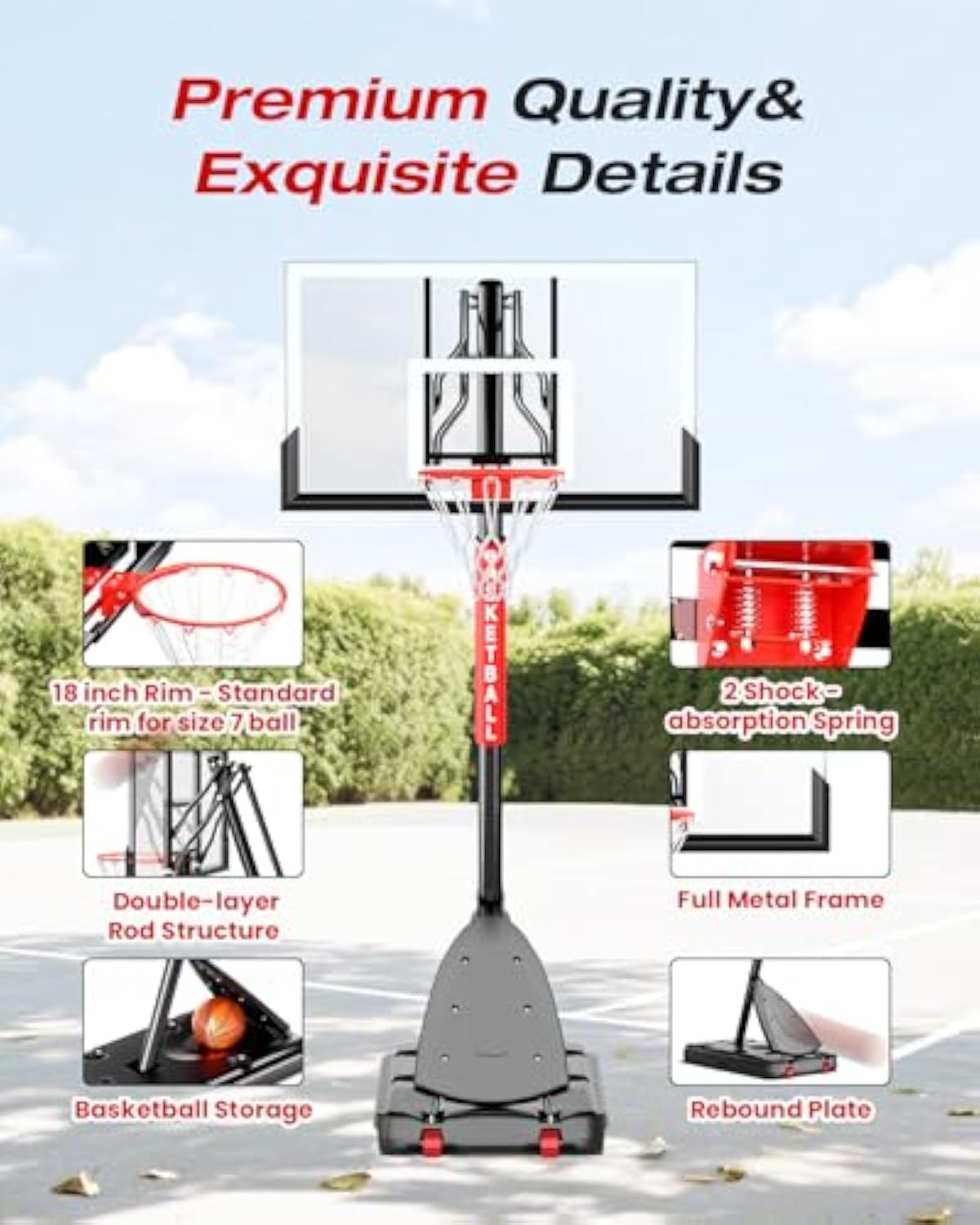 Basketball Hoop Outdoor 10 FT Height Adjustable, Portable Basketball Goals Systems with 45" Backboard for Youth Adults Kids - Backyard, Driveway, Indoor Play - Aimoptic