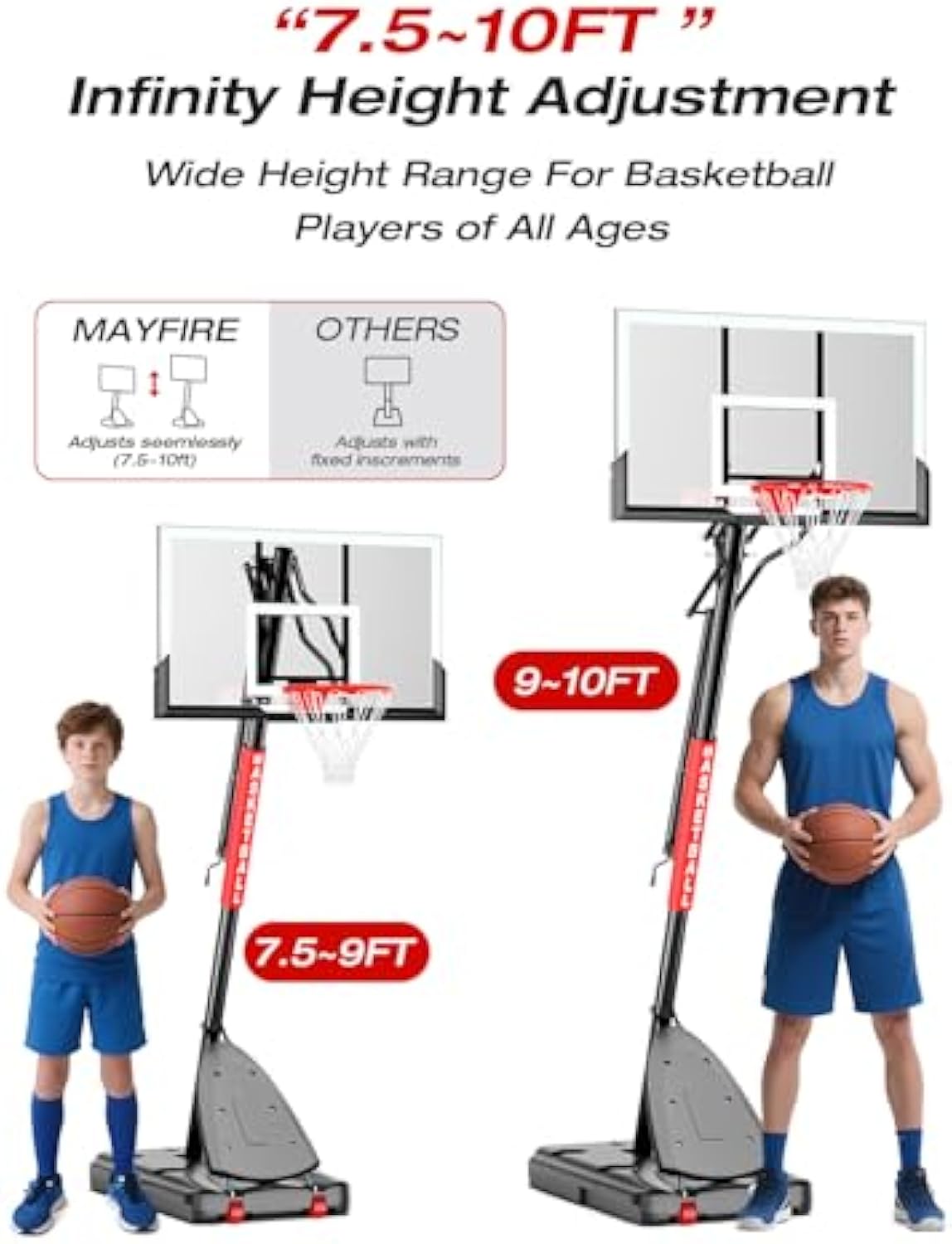 Basketball Hoop Outdoor 10 FT Height Adjustable, Portable Basketball Goals Systems with 45" Backboard for Youth Adults Kids - Backyard, Driveway, Indoor Play - Aimoptic