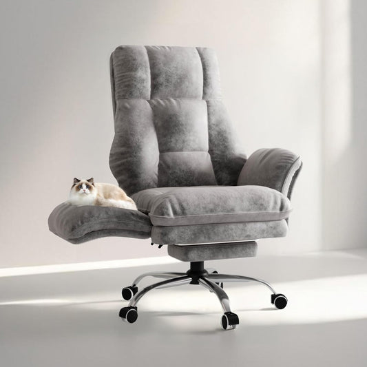Big and Tall Office Chair, Flip Armrests for Pets & Cross Legged Sitting, Executive Ergonomic Computer Gaming Chair with Foot Rest, Teddy Fleece Wide Seat Reclining Desk Chair - Aimoptic