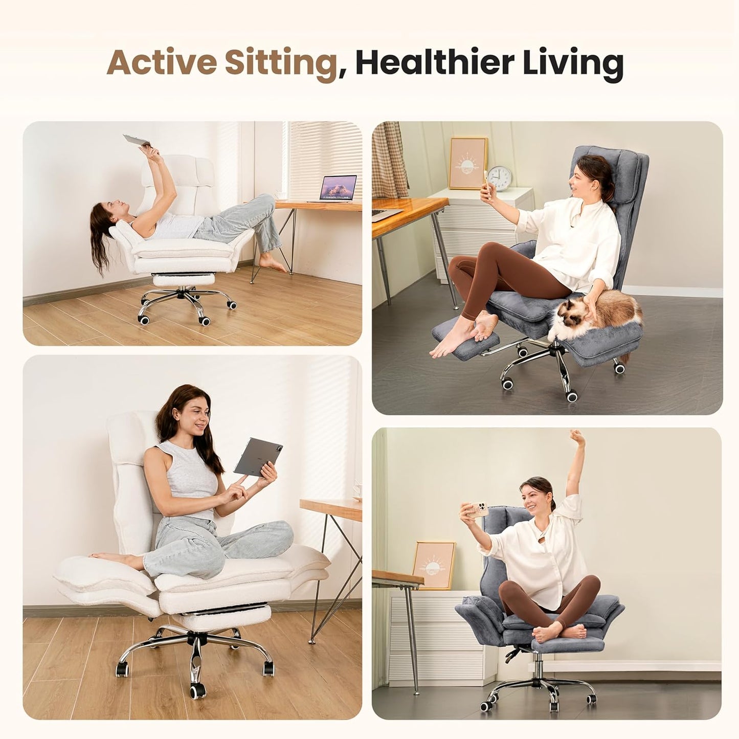 Big and Tall Office Chair, Flip Armrests for Pets & Cross Legged Sitting, Executive Ergonomic Computer Gaming Chair with Foot Rest, Teddy Fleece Wide Seat Reclining Desk Chair - Aimoptic