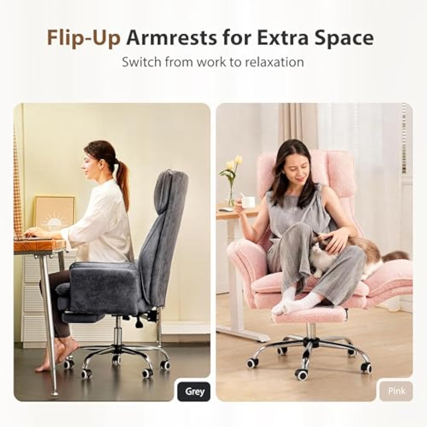 Big and Tall Office Chair, Flip Armrests for Pets & Cross Legged Sitting, Executive Ergonomic Computer Gaming Chair with Foot Rest, Teddy Fleece Wide Seat Reclining Desk Chair - Aimoptic
