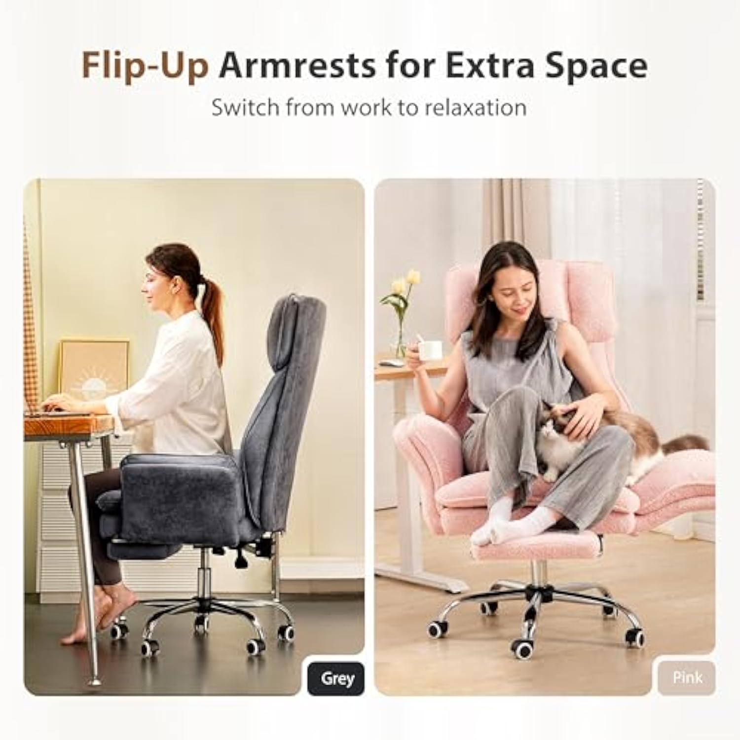 Big and Tall Office Chair, Flip Armrests for Pets & Cross Legged Sitting, Executive Ergonomic Computer Gaming Chair with Foot Rest, Teddy Fleece Wide Seat Reclining Desk Chair - Aimoptic