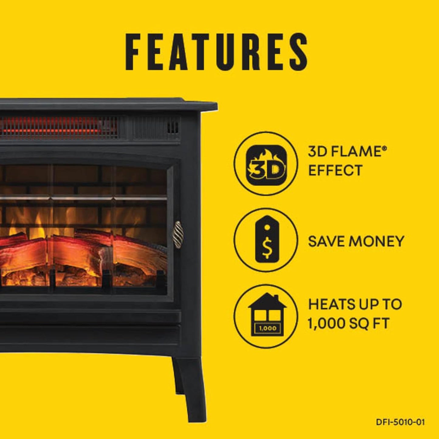 duraflame Freestanding Electric Fireplace Stove Heater with 3D Flame Effect for 1,000 Sq. Ft. Room, - Aimoptic
