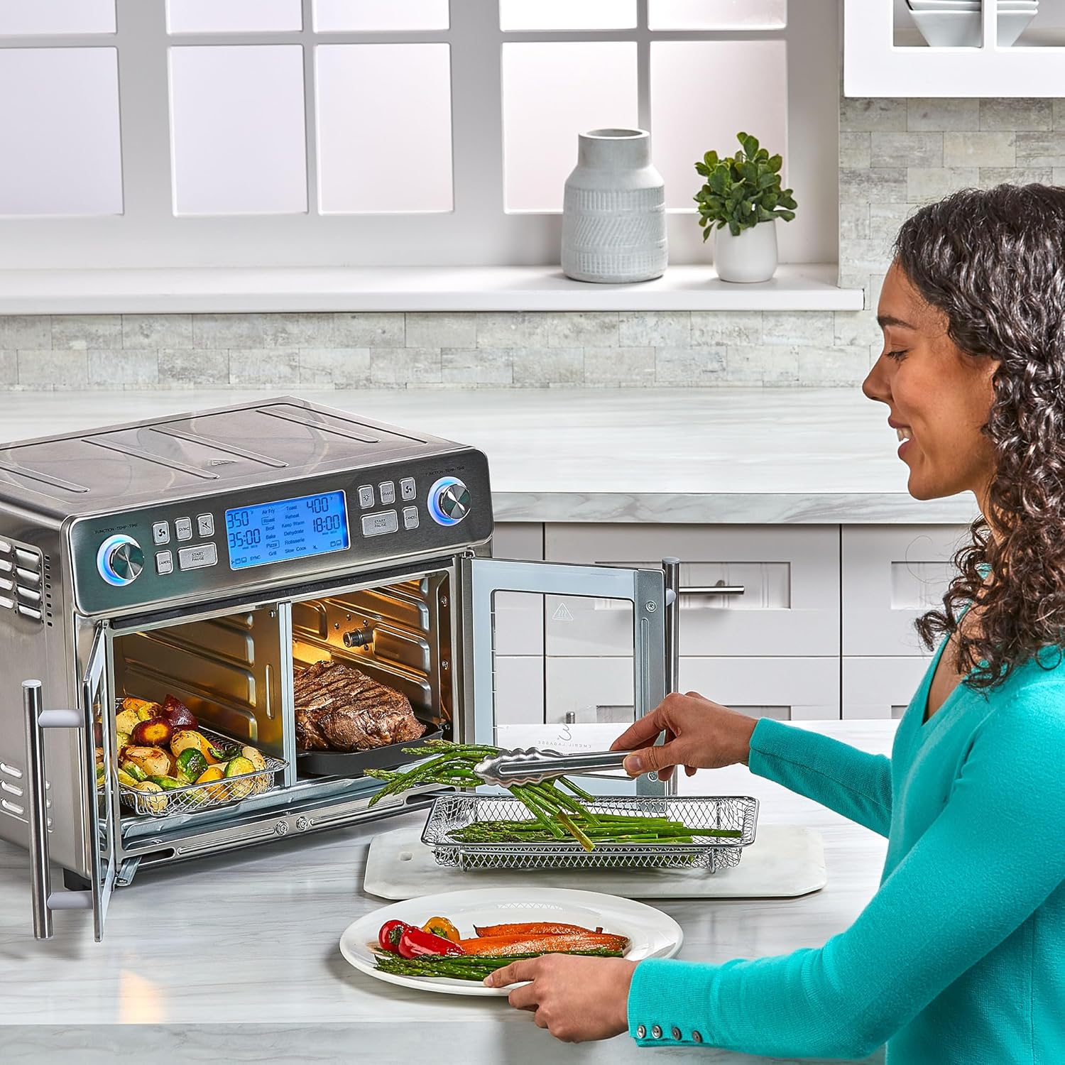Emeril Lagasse Dual Zone 360 Air Fryer Oven Combo with French Door, 25 QT Extra Large, Cook Two Foods in Different Ways, Up to 60% Faster from Frozen to Finish - Aimoptic