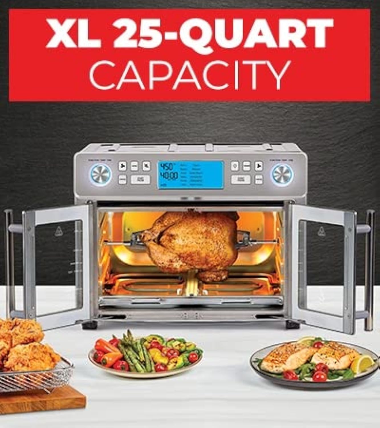 Emeril Lagasse Dual Zone 360 Air Fryer Oven Combo with French Door, 25 QT Extra Large, Cook Two Foods in Different Ways, Up to 60% Faster from Frozen to Finish - Aimoptic