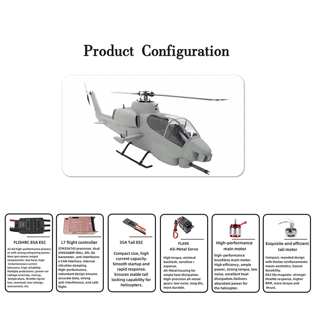 FLISHRC FL500 AH - 1 Cobra 500 - Class Large Scale GPS RC Helicopter Model with L7 Flight Controller 2.4G 6CH RTF - Aimoptic