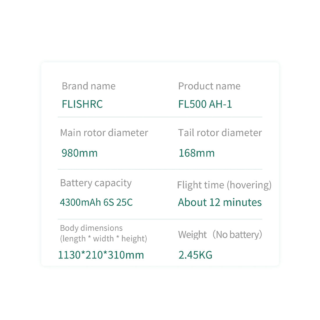 FLISHRC FL500 AH - 1 Cobra 500 - Class Large Scale GPS RC Helicopter Model with L7 Flight Controller 2.4G 6CH RTF - Aimoptic