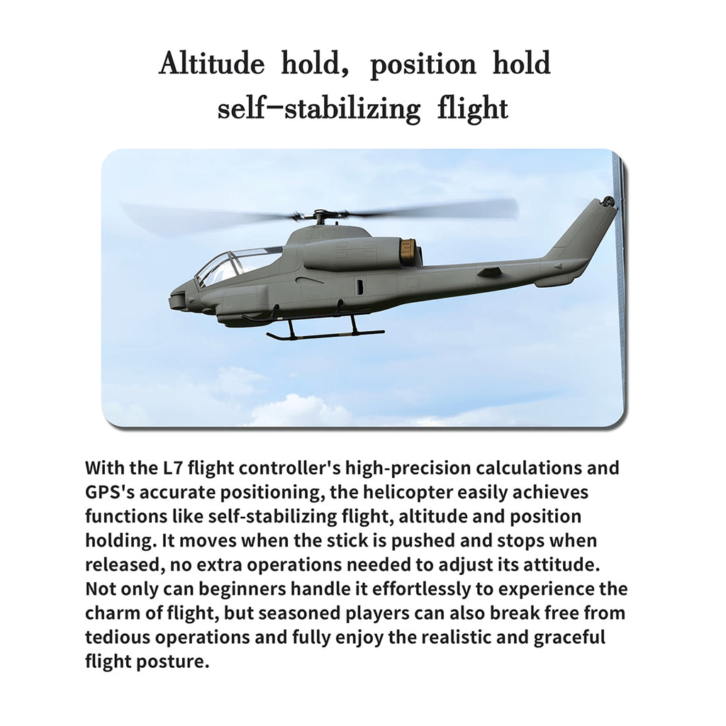 FLISHRC FL500 AH - 1 Cobra 500 - Class Large Scale GPS RC Helicopter Model with L7 Flight Controller 2.4G 6CH RTF - LL - Aimoptic
