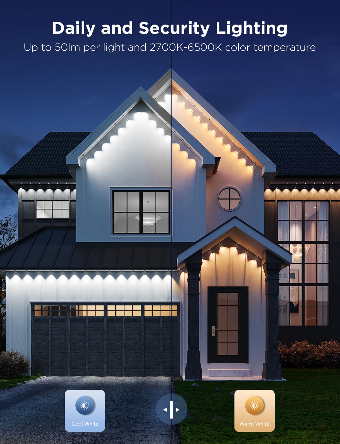 Govee Permanent Outdoor Lights Pro, 200ft with 120 RGBIC LED Lights for Daily and Accent Lighting, 75 Scene Modes for Outdoor Decor, IP67 Waterproof, Works with Alexa, Google Assistant, Matter, White - Aimoptic