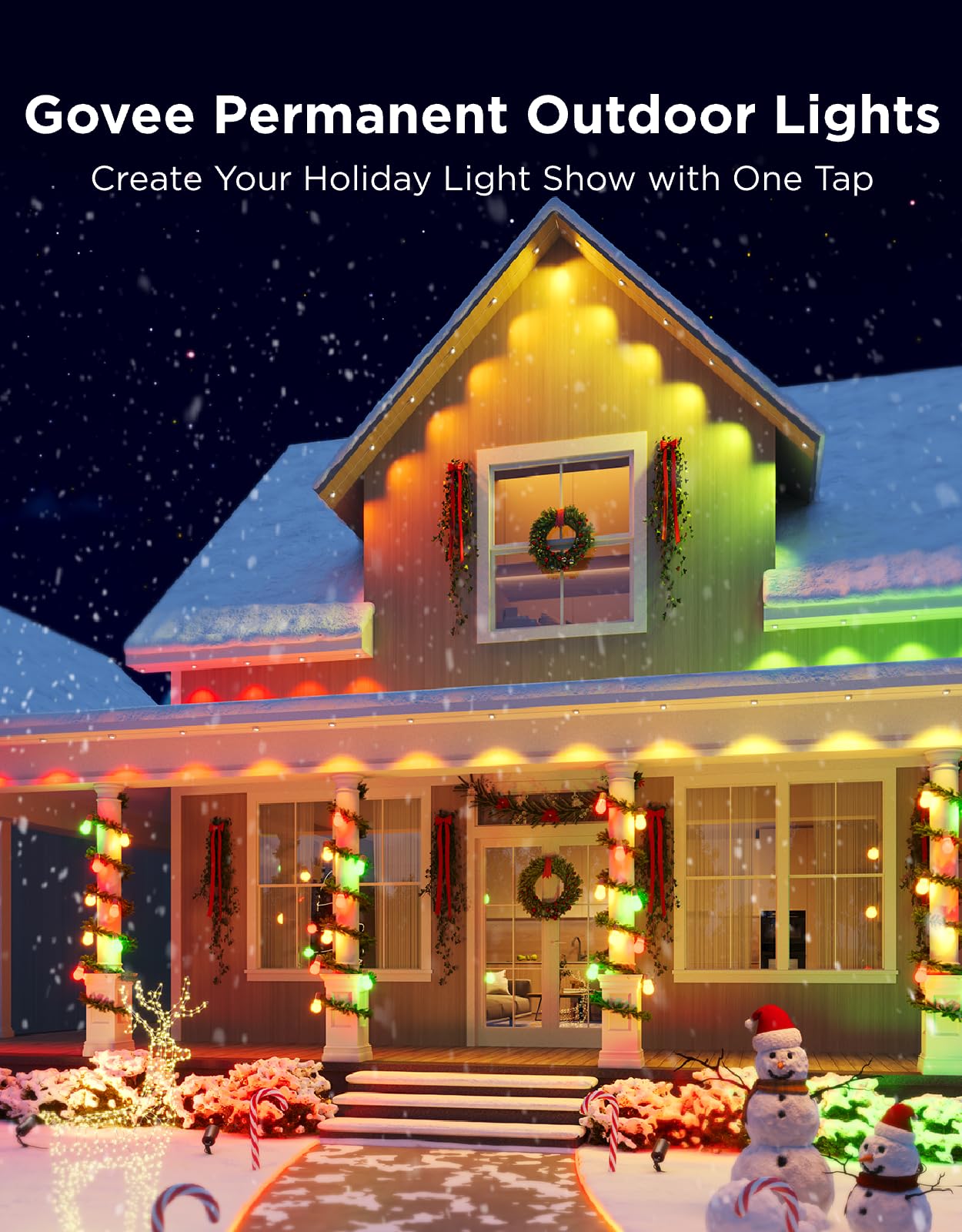 Govee Permanent Outdoor Lights Pro, 200ft with 120 RGBIC LED Lights for Daily and Accent Lighting, 75 Scene Modes for Outdoor Decor, IP67 Waterproof, Works with Alexa, Google Assistant, Matter, White - Aimoptic