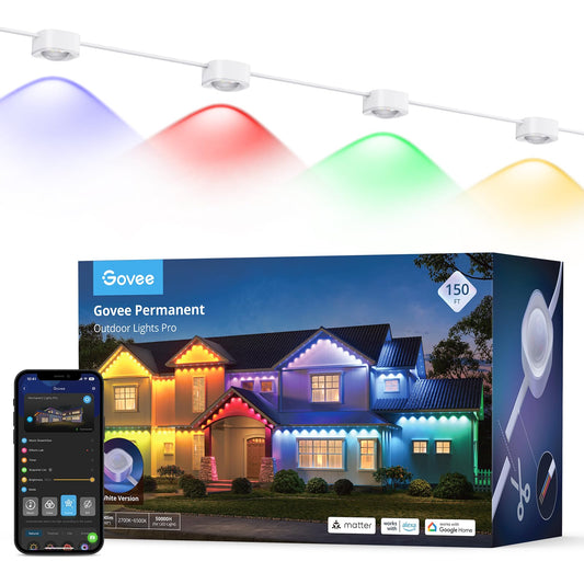 Govee Permanent Outdoor Lights Pro, 200ft with 120 RGBIC LED Lights for Daily and Accent Lighting, 75 Scene Modes for Outdoor Decor, IP67 Waterproof, Works with Alexa, Google Assistant, Matter, White - Aimoptic