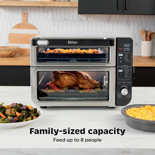 Ninja DCT451 12 - in - 1 Smart Double Oven with FlexDoor, Thermometer, FlavorSeal, Smart Finish, Rapid Top Convection and Air Fry Bottom , Stainless Steel - Aimoptic