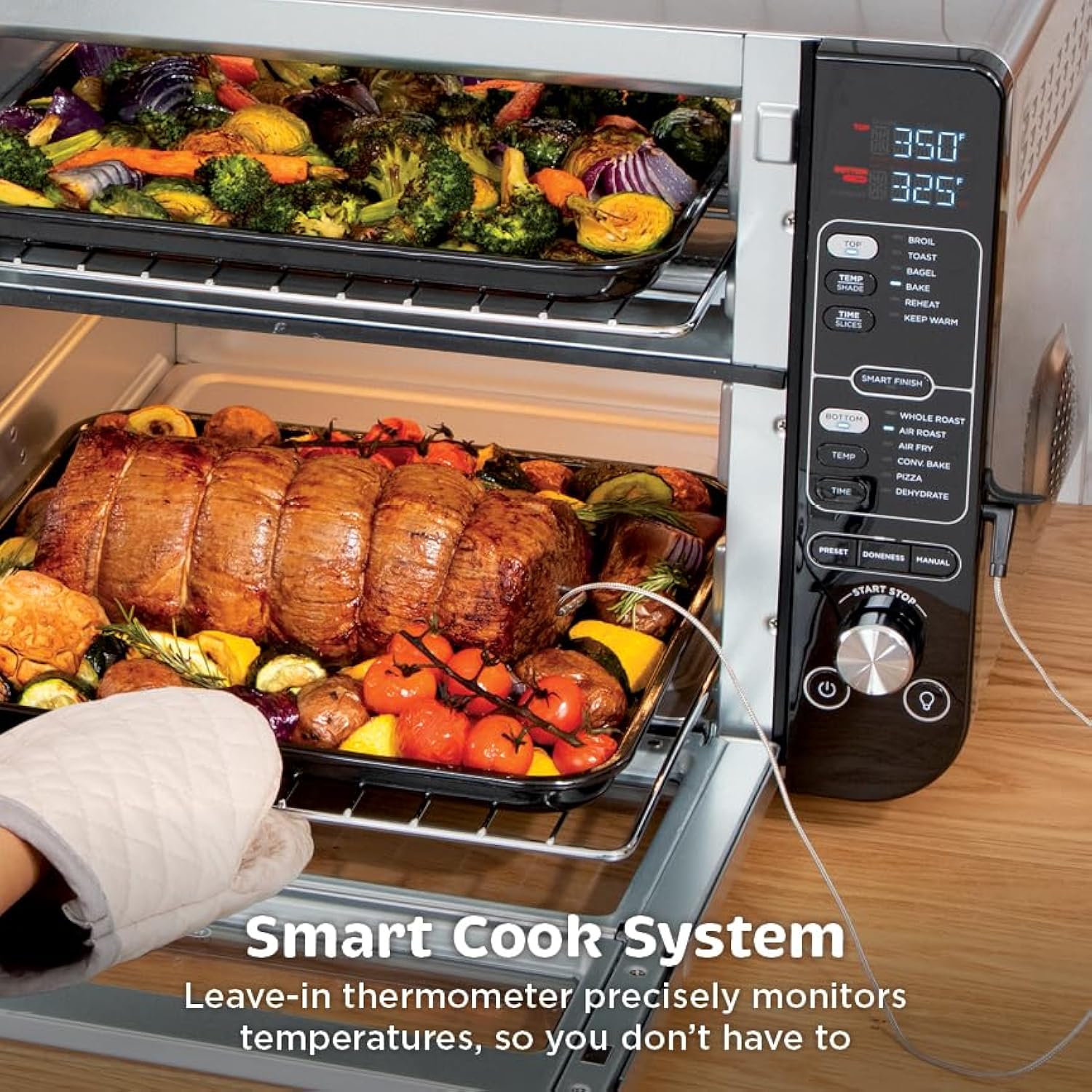 Ninja DCT451 12 - in - 1 Smart Double Oven with FlexDoor, Thermometer, FlavorSeal, Smart Finish, Rapid Top Convection and Air Fry Bottom , Stainless Steel - Aimoptic