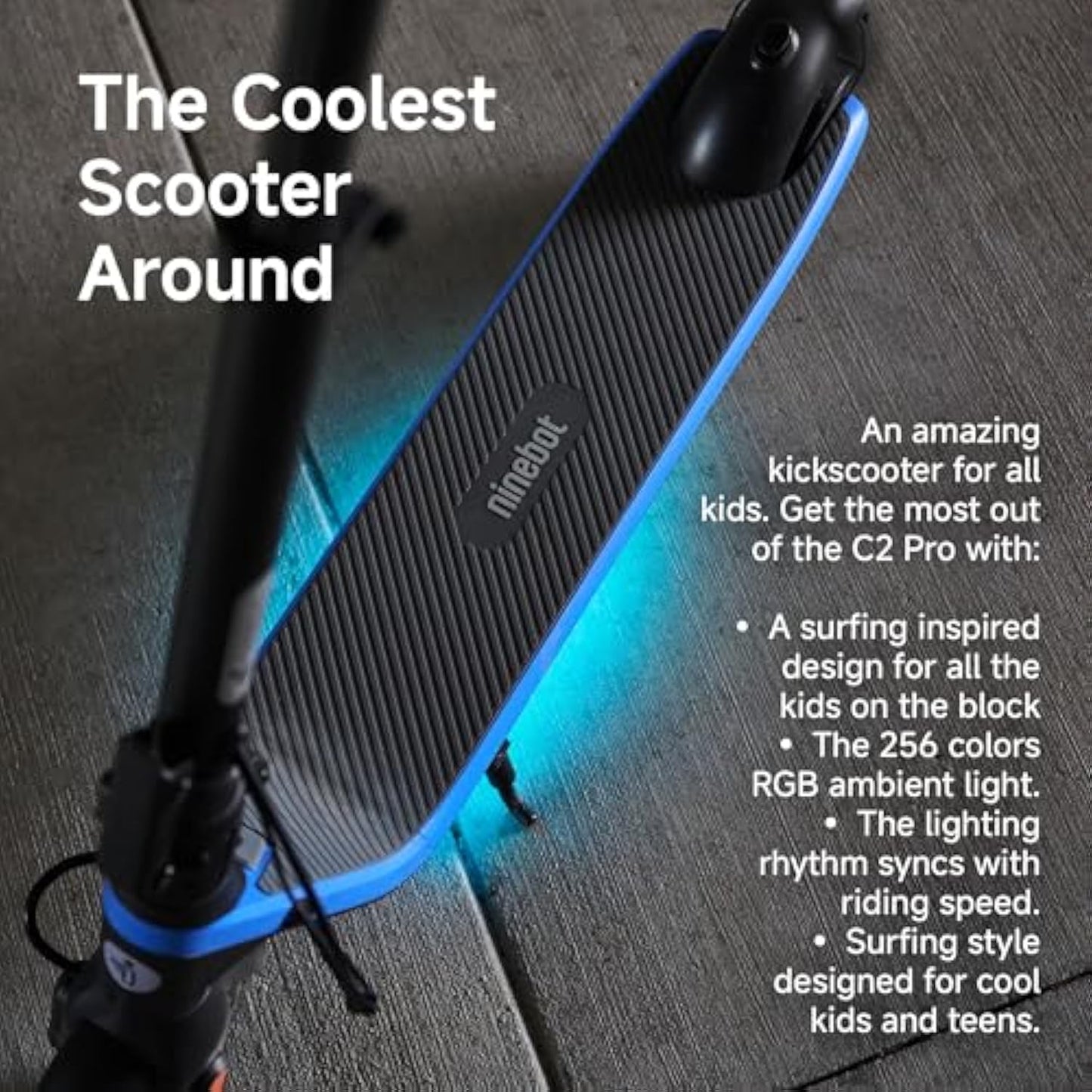 Segway Ninebot eKickScooter - Electric Scooter for Kids 6 - 14, w/t Adjustable Handlebar Height (Only C2 Pro) for Riders up to 132 lbs, Includes New Cruise Mode, UL - 2272 Certified - Aimoptic