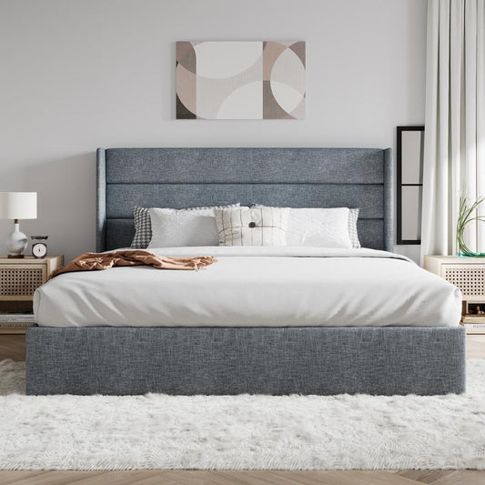 SHA CERLIN Lift Up Storage Bed/Modern Wingback Headboard - Aimoptic