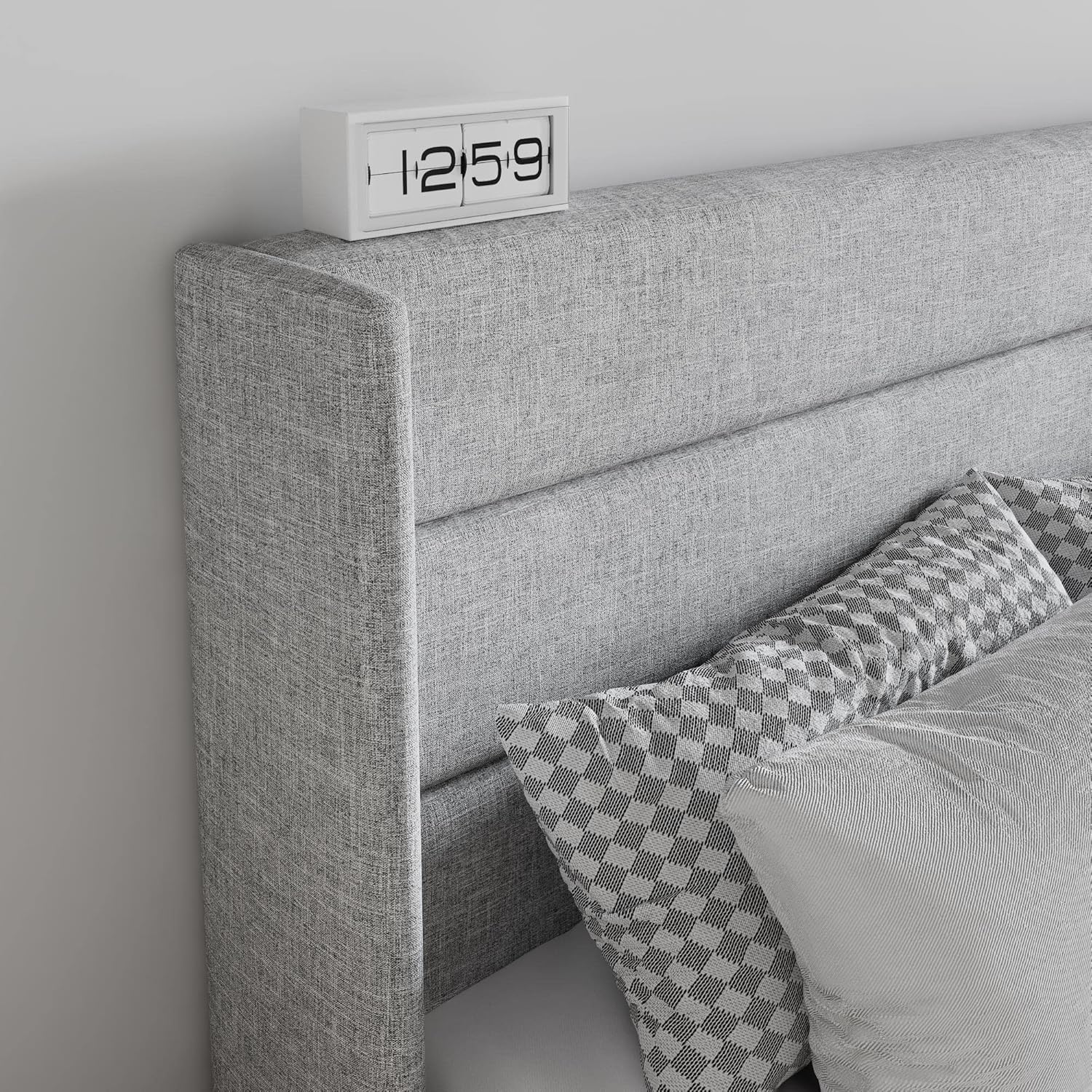 SHA CERLIN Lift Up Storage Bed/Modern Wingback Headboard - Aimoptic