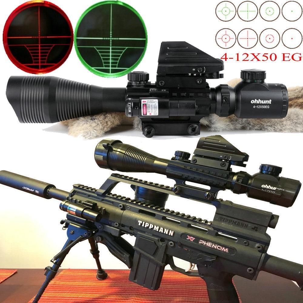 4 - 12X50 EG 3 in 1 Tactical Air Gun Red Green Dot Laser Sight Scope Holographic Optics Rifle Scope - Aimoptic