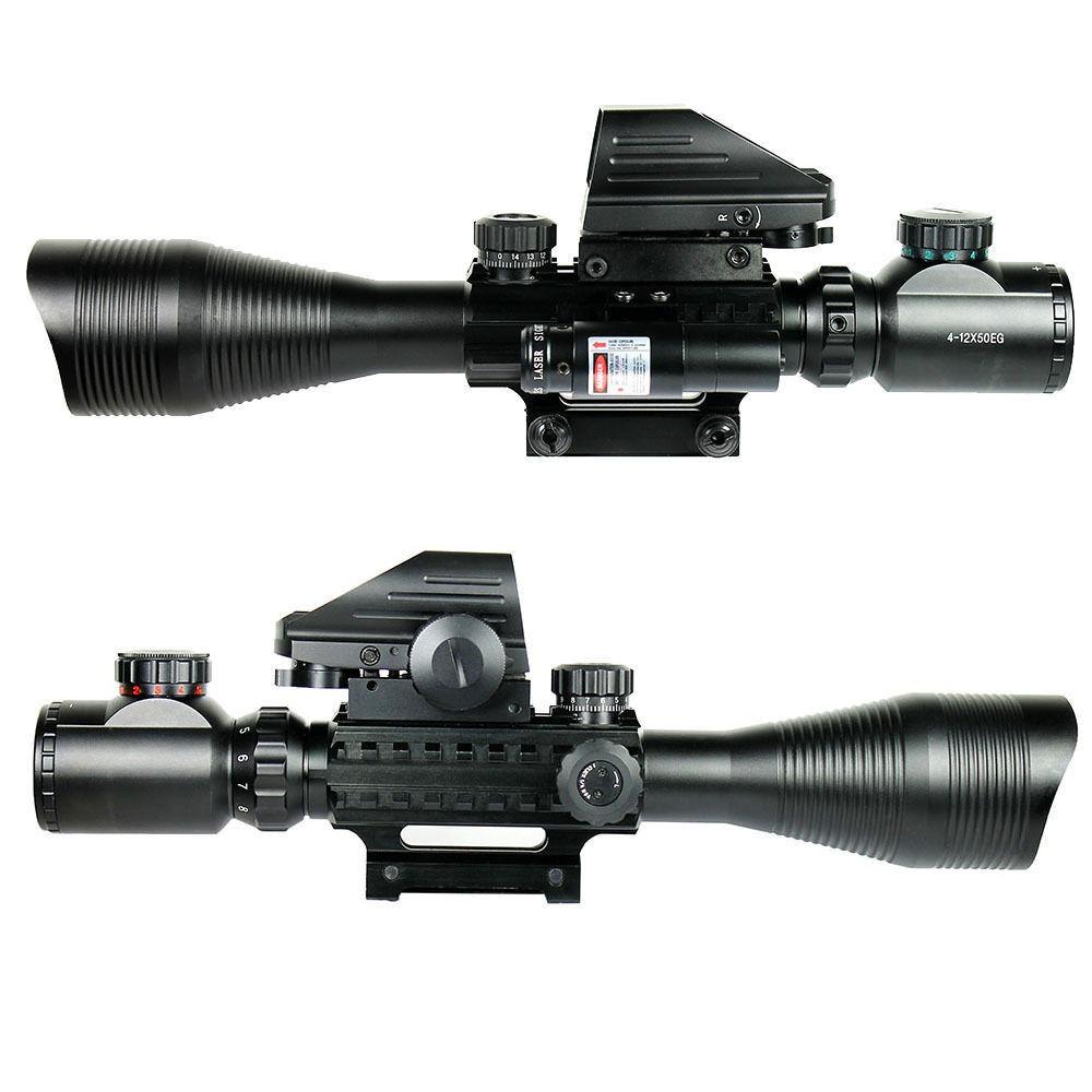 4 - 12X50 EG 3 in 1 Tactical Air Gun Red Green Dot Laser Sight Scope Holographic Optics Rifle Scope - Aimoptic