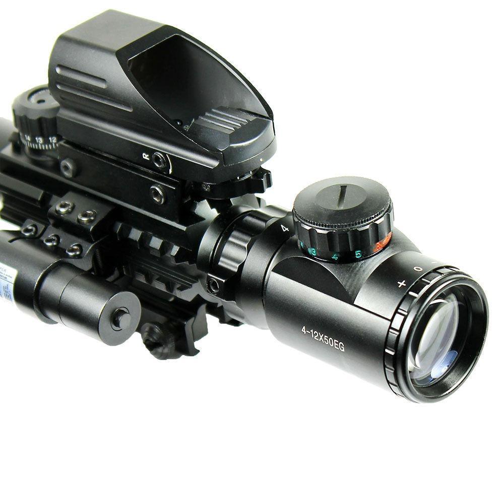 4 - 12X50 EG 3 in 1 Tactical Air Gun Red Green Dot Laser Sight Scope Holographic Optics Rifle Scope - Aimoptic