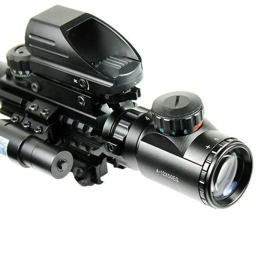 4 - 12X50 EG 3 in 1 Tactical Air Gun Red Green Dot Laser Sight Scope Holographic Optics Rifle Scope - Aimoptic