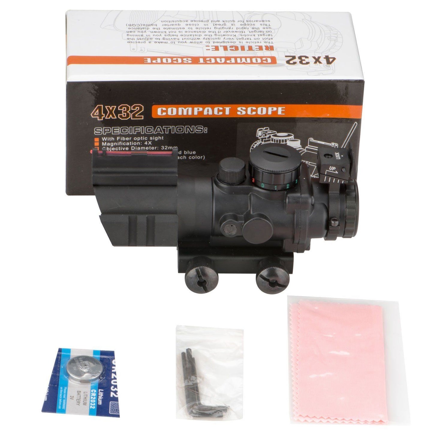 Compact 4x32 Illuminated Reticle Optic with Fiber Optic Front Sight - Aimoptic