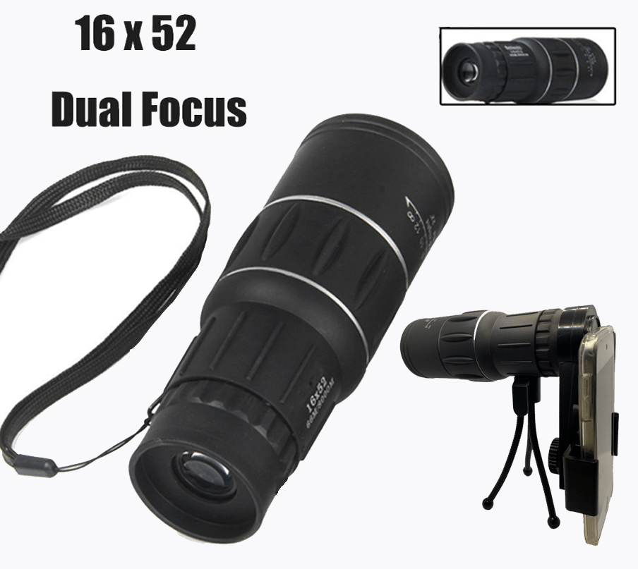 Dual Focus 16x52 Monocular Spotting Scope With Universal Phone Mount - Aimoptic