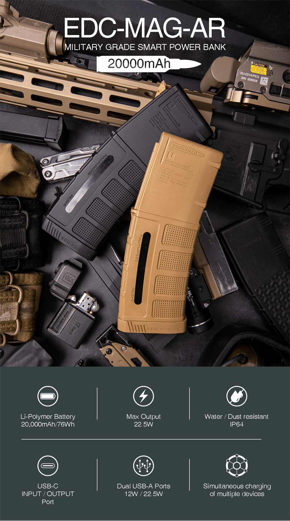 EDC - MAG - AR Military Grade Portable Charger - Aimoptic