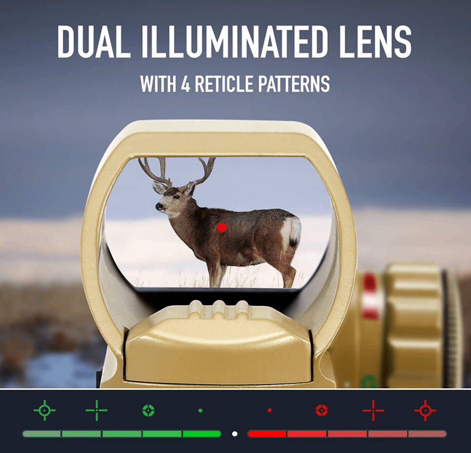 Reflex Dot Sight with 4 Different Reticle Options in Red or Green (FDE) - Aimoptic