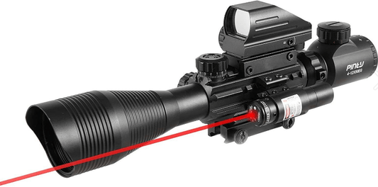 Rifle Scope 4 - 12x50 Rangefinder Reticle Scope with Laser Sight and Red Dot Sight - Aimoptic