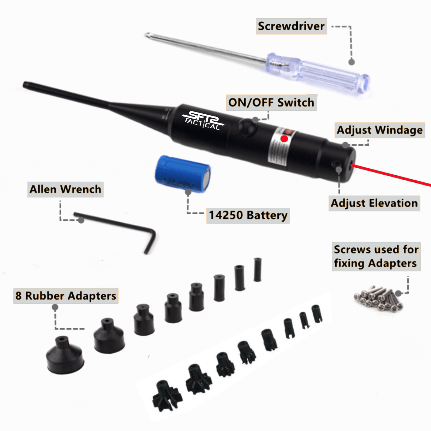 SFT2 Tactical Red Laser Bore Sighter for .22 to .50 Caliber Scope - Aimoptic