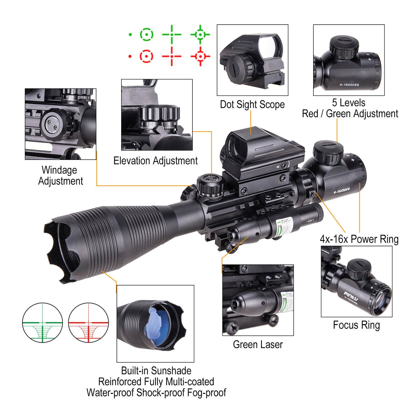 TAC - 1: 4 - 16x50 Illuminated Reticle Scope Package - Aimoptic