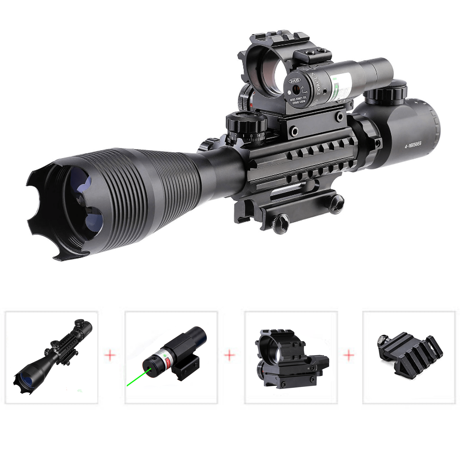TAC - 2: 4 Piece 4 - 16x50 Illuminated Reticle Scope Package - Aimoptic