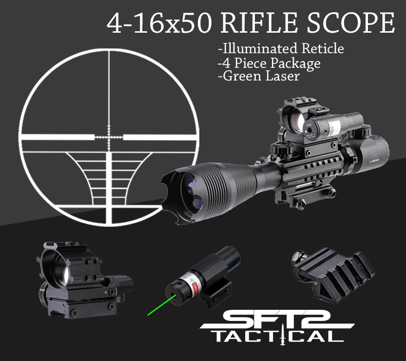 TAC - 2: 4 Piece 4 - 16x50 Illuminated Reticle Scope Package - Aimoptic