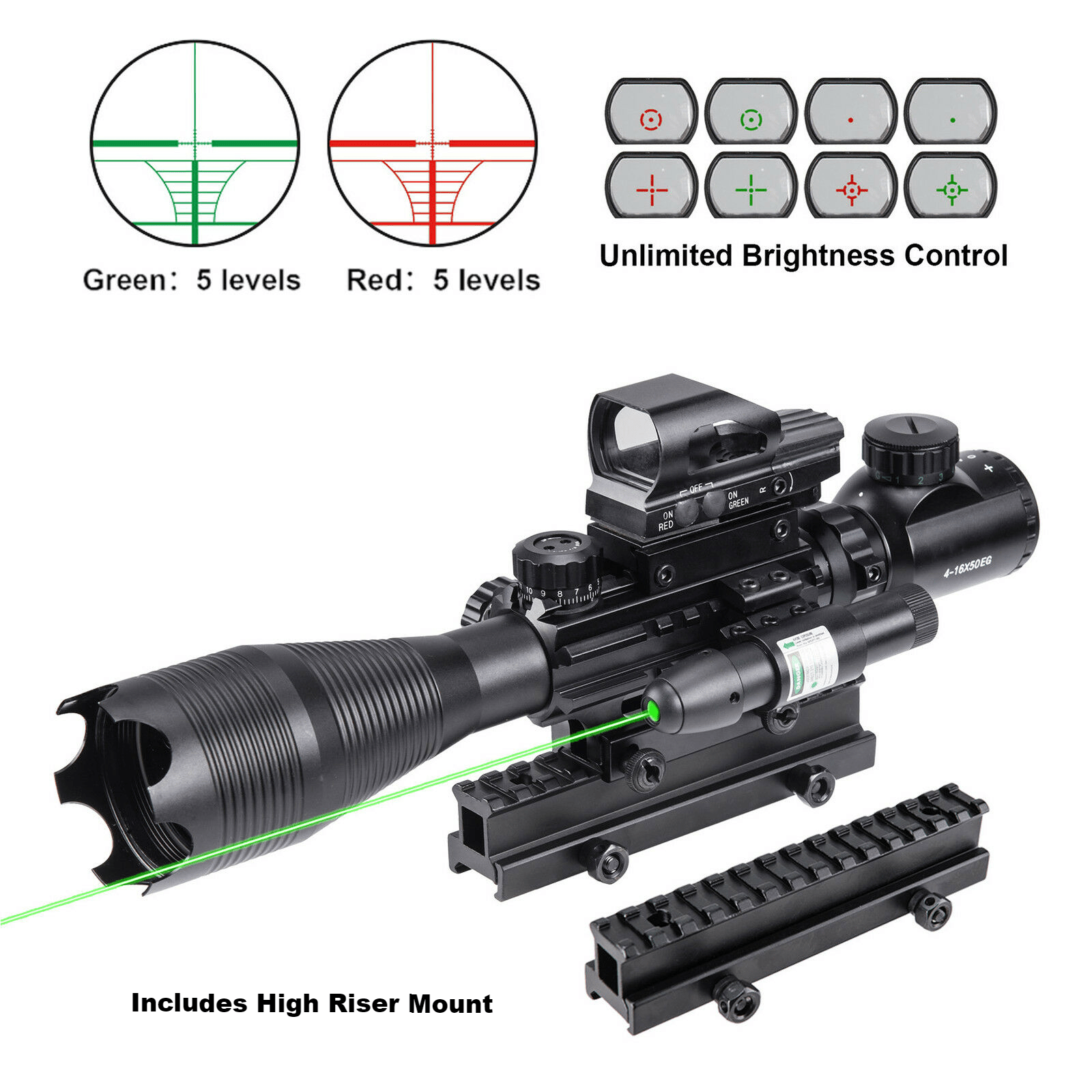 TAC - 3: 4 Piece 4 - 16x50 Illuminated Reticle Scope Package - Aimoptic