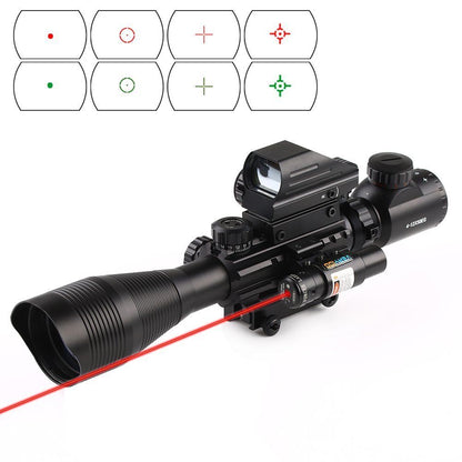 TAC - 5: 4 - 12x50 Illuminated Reticle Scope Package - Includes 4 Mode Dot Sight and Green or Red Laser - Aimoptic