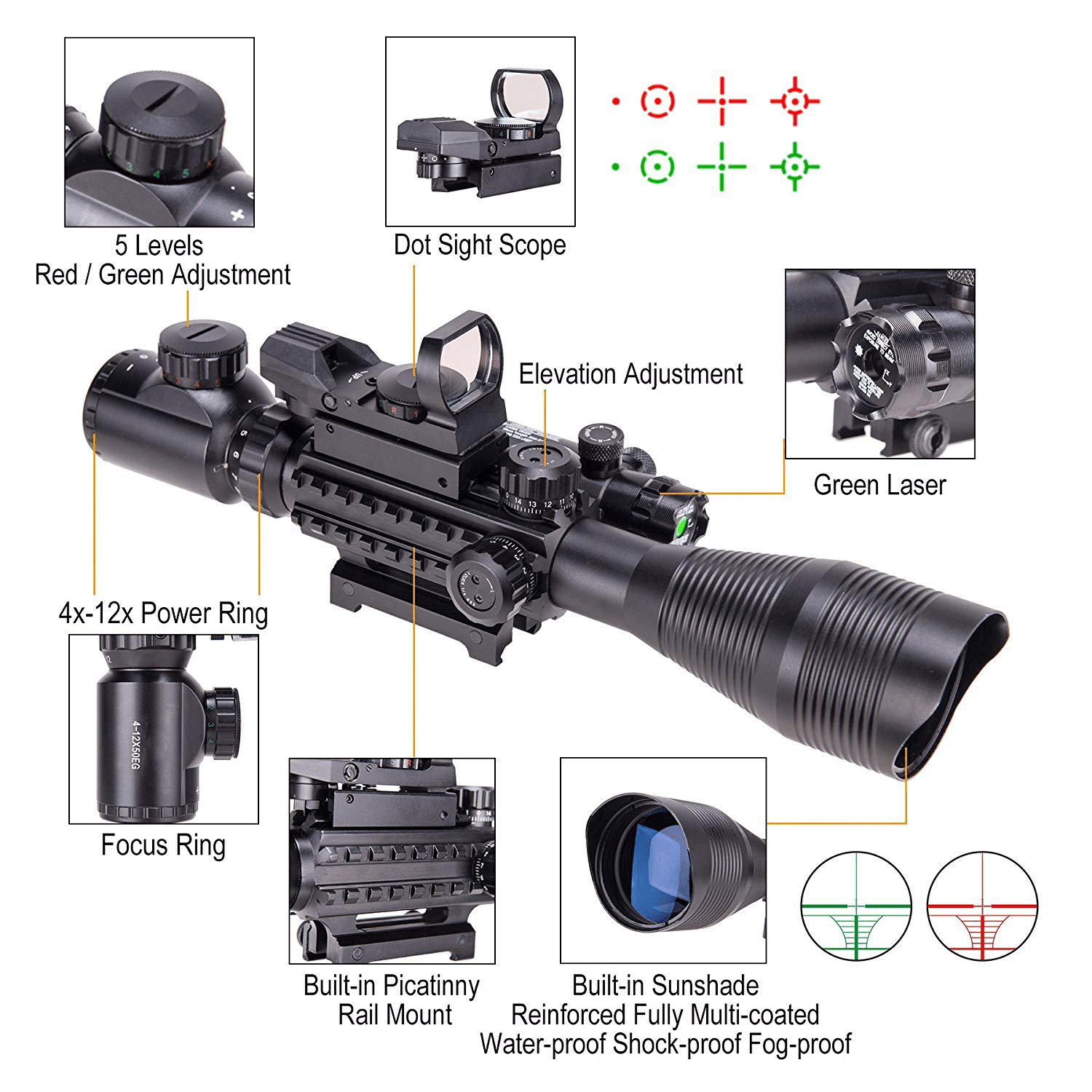 TAC - 6: 4 - 12x50 Illuminated Reticle Scope Package - Aimoptic