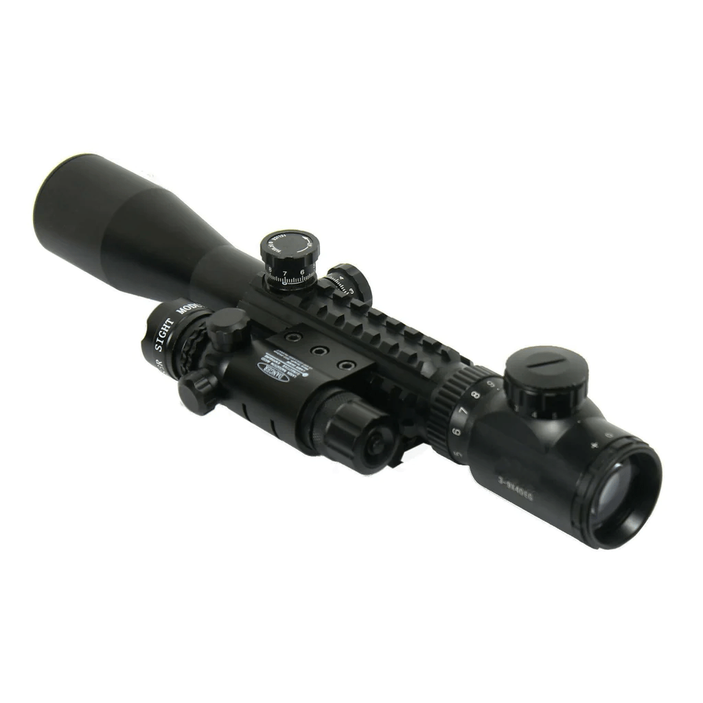 Tactical C3 - 9X40EG Optical Rifle Scope with Green Laser Sight Mounts & Acc Rails - Aimoptic