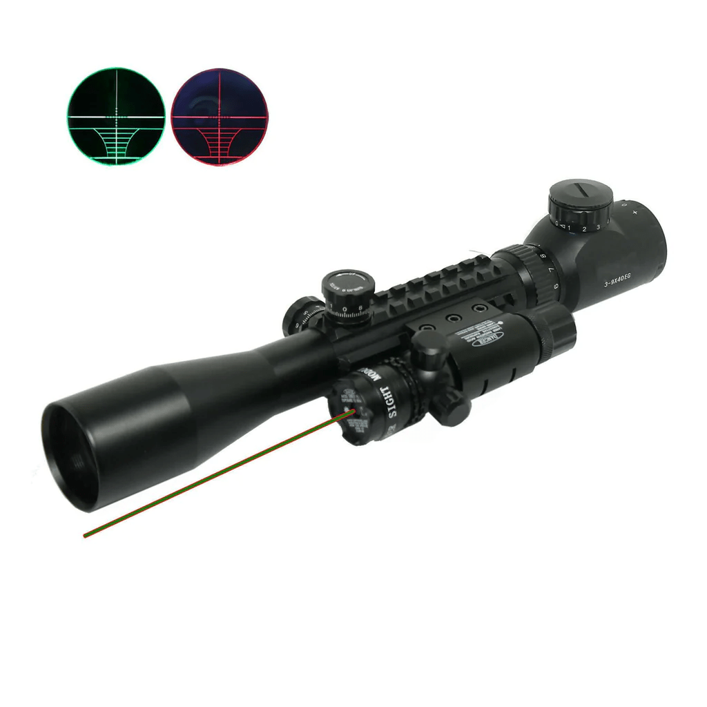 Tactical C3 - 9X40EG Optical Rifle Scope with Green Laser Sight Mounts & Acc Rails - Aimoptic