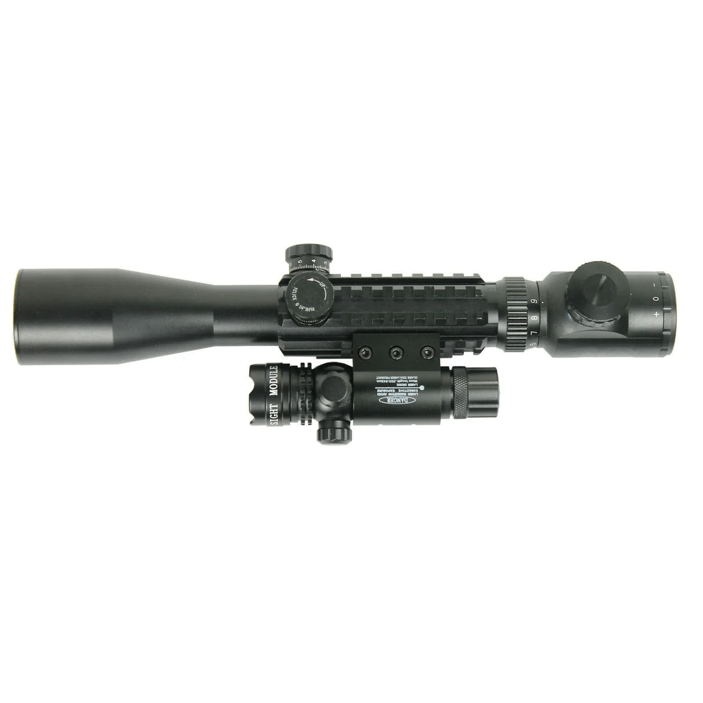 Tactical C3 - 9X40EG Optical Rifle Scope with Green Laser Sight Mounts & Acc Rails - Aimoptic