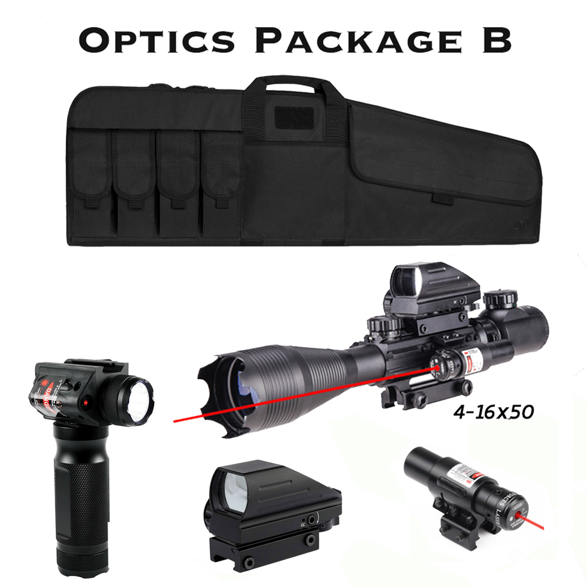 The AR - 15 Liberty Package with Illuminated Scope, Vertical Foregrip and 41" Liberty Case - Aimoptic