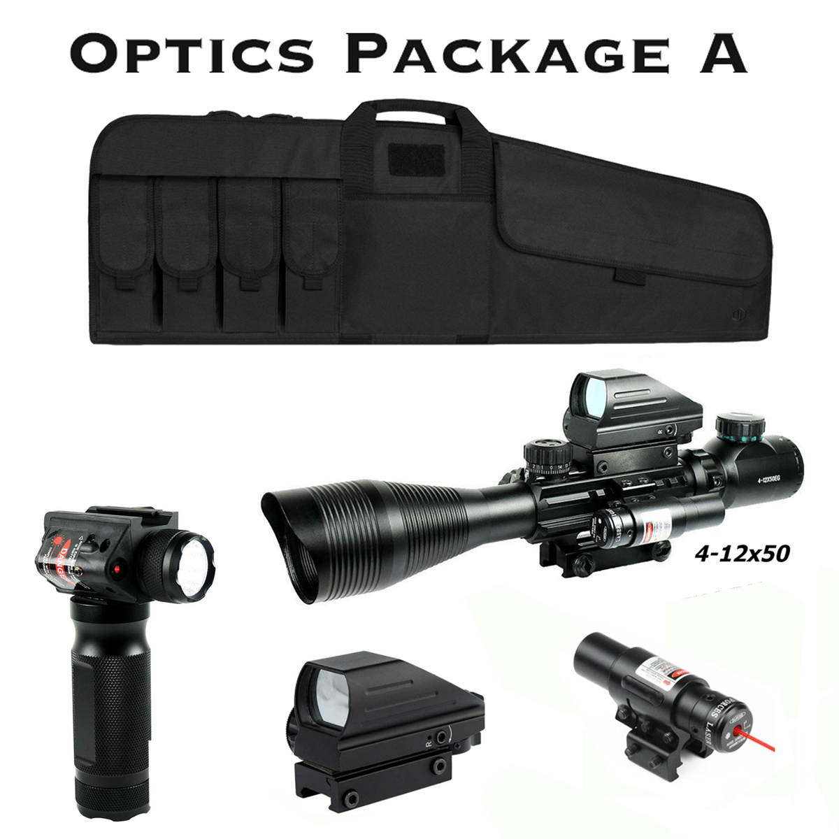 The AR - 15 Liberty Package with Illuminated Scope, Vertical Foregrip and 41" Liberty Case - Aimoptic